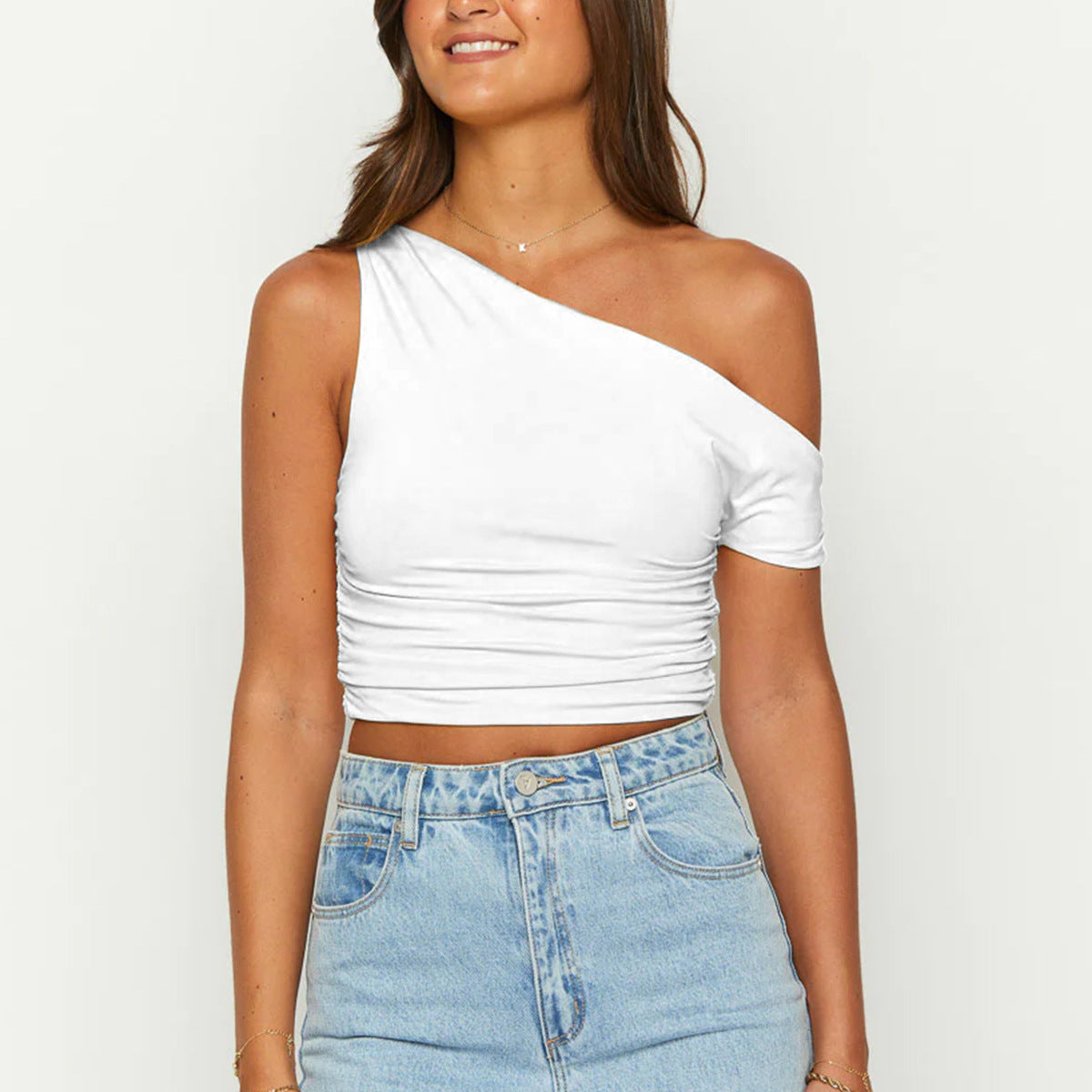 Slim One-shoulder Oblique Collar Crop Vest Summer Women DealSniper.net