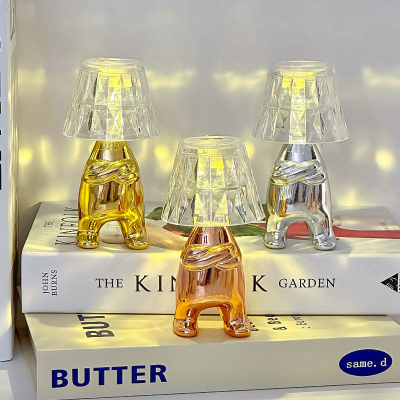 LED Creative Crystal Small Night Lamp Home Decor DealSniper.net Gold Little Man Holding Hands