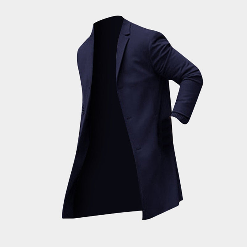 Fashion Winter Men's Trench Long Jackets Coats Overcoat Classic Jackets Solid Slim Fit Outwear Hombre Men Clothes Khaki Black Men DealSniper.net Navy Blue 3XL