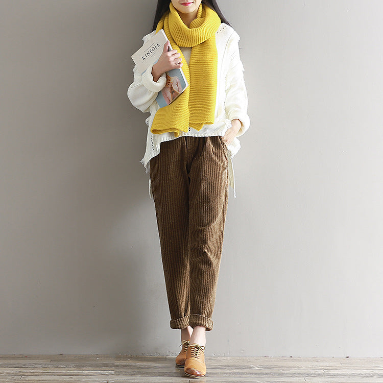 Thin corduroy pants autumn and winter loose casual trousers Women DealSniper.net Coffee 2XL