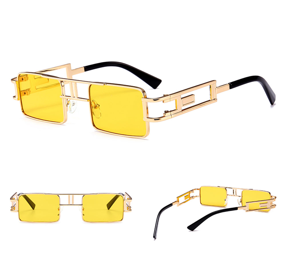 mens rectangular sunglasses steampunk men metal frame gold black red flat top square sun glasses for women 2021 Men DealSniper.net Yellow