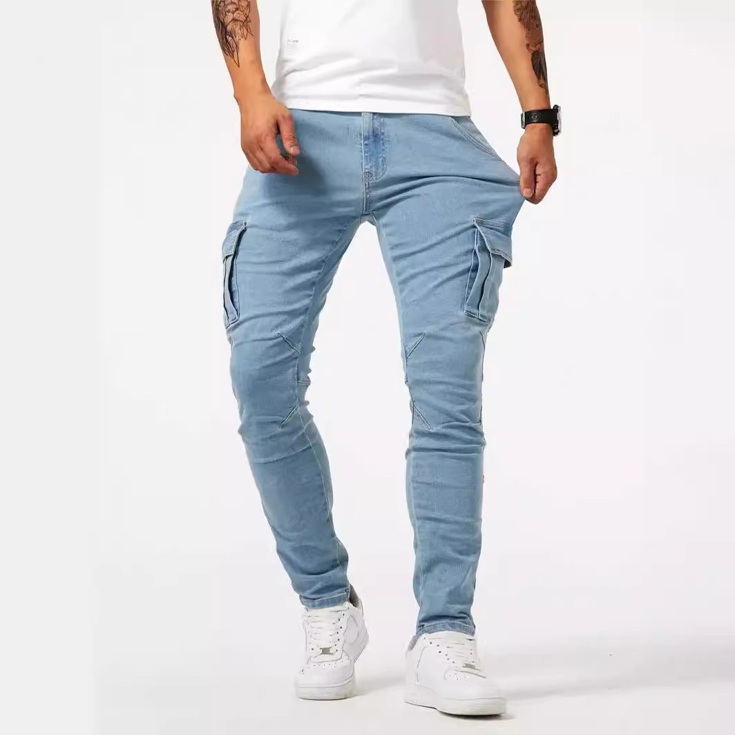 Man's Casual Cargo Pants Stylish Tide Brand Stretch Pants Men null Light Blue XS