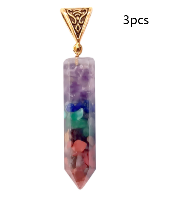 Seven Chakra Natural Crushed Stone Hexagon Column Necklace Aura Pendant Jewelry DealSniper.net Gold 3PCS
