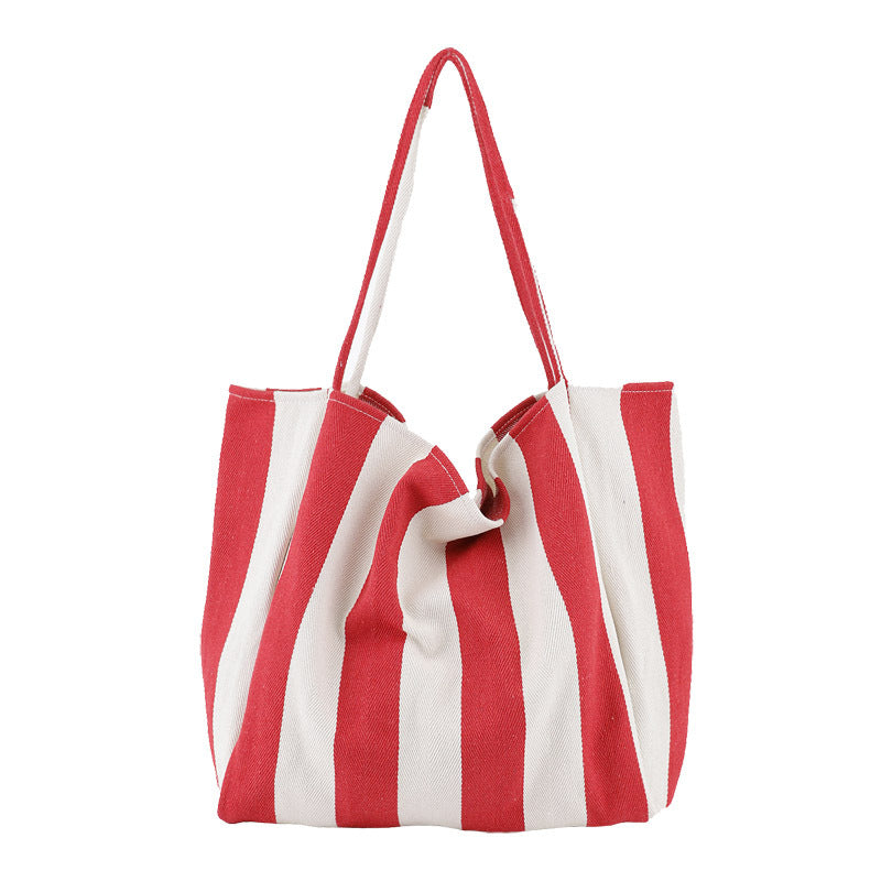 Striped Canvas Bags High Capacity Shoulder Bags For Women Fashion Shopper Handbags Casual Shopping Totes Women DealSniper.net Wide Striped Red