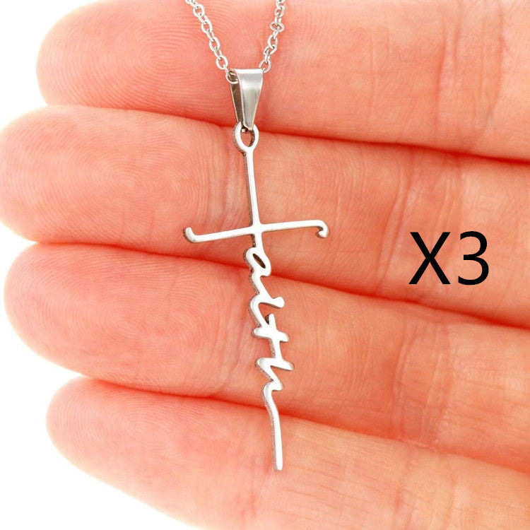 Stainless Steel Necklace Faith Necklace Faith Gift Holidays DealSniper.net Silver 3PCS
