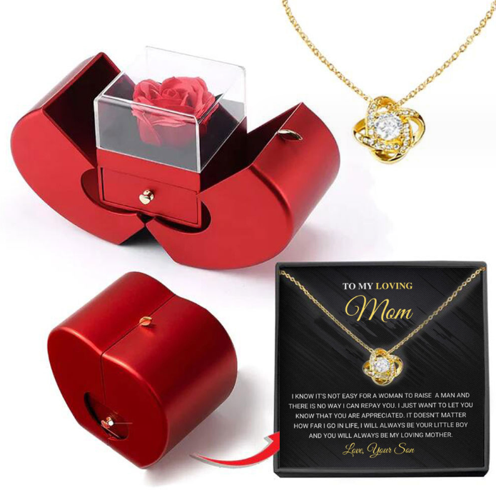 Fashion Jewelry Box Red Apple Christmas Gift Necklace Eternal Rose For Girl Mother's Day Valentine's Day Gifts With Artificial Flower Rose Flower Jewelry Box Jewelry DealSniper.net Necklace WISDOM TRYMA Box English