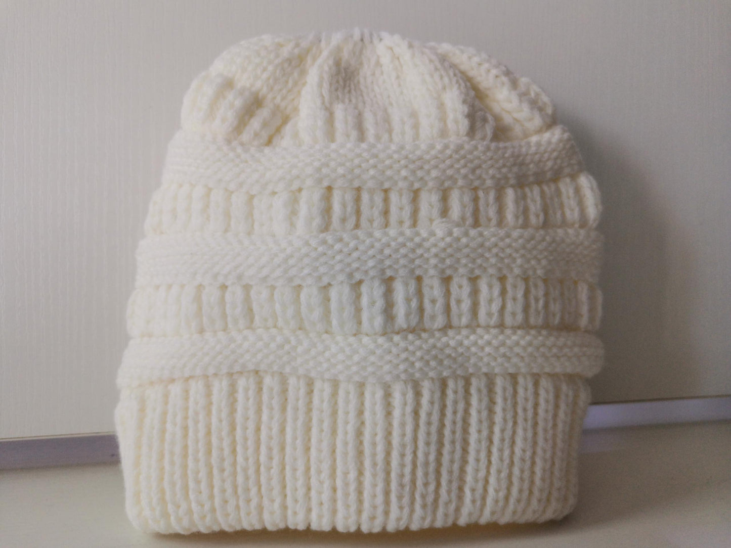 Mixed Color Knitted Wool Hat Ladies Non-labeled Ponytail Hat Women DealSniper.net White