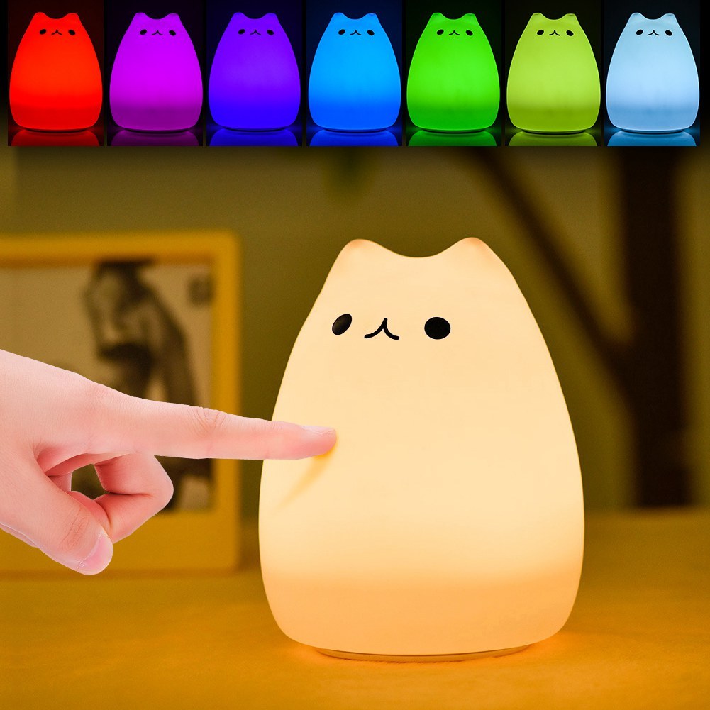 Children Night Light EECOO Cute Cat Lamp Soft Silicone Home Decor DealSniper.net as picture
