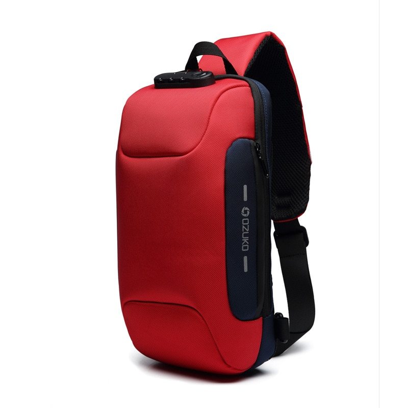 Multifunctional Shoulder Bag Anti-Theft Waterproof Chest Bag USB Men DealSniper.net Red