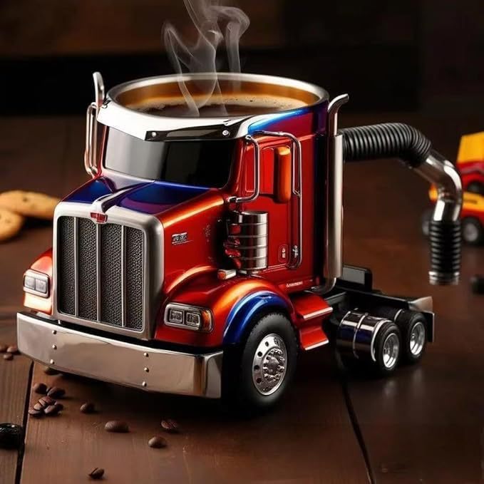 Durable Truck Coffee Mug Semi Truck Handcrafted Coffee Cup Kitchen DealSniper.net Red Truck