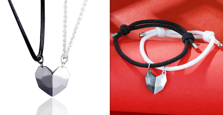 Minimalist Lovers Matching Friendship Heart Pendant Couple Magnetic Distance Faceted Heart Pendant Necklace Couple Jewelry Jewelry DealSniper.net Set