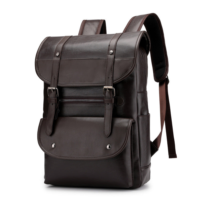 New PU waterproof backpack student computer bag Men DealSniper.net Brown 19 inches