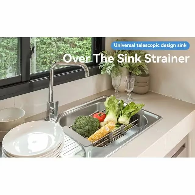 Adjustable Immersion Sink Dish Drying Rack With Stainless Steel Drain Basket - Portable And Retractable Space-Saving Fruit And Vegetable Solution Kitchen DealSniper.net
