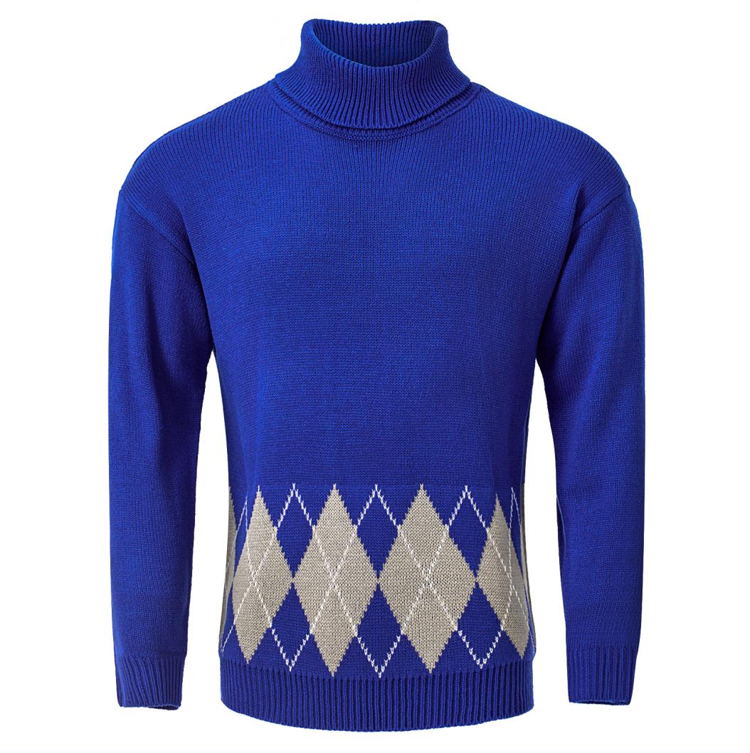 Men's Vintage Argyle Turtlenecks Sweater Thermal Knitted Pullover Men DealSniper.net Blue L