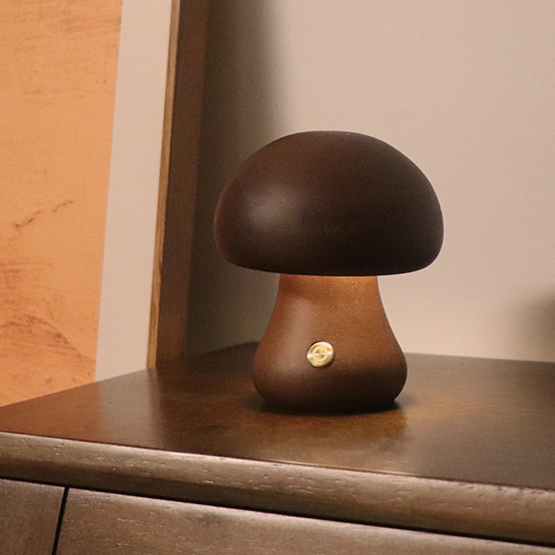 INS Wooden Cute Mushroom LED Night Light Home Decor DealSniper.net C Walnut color 2.4W