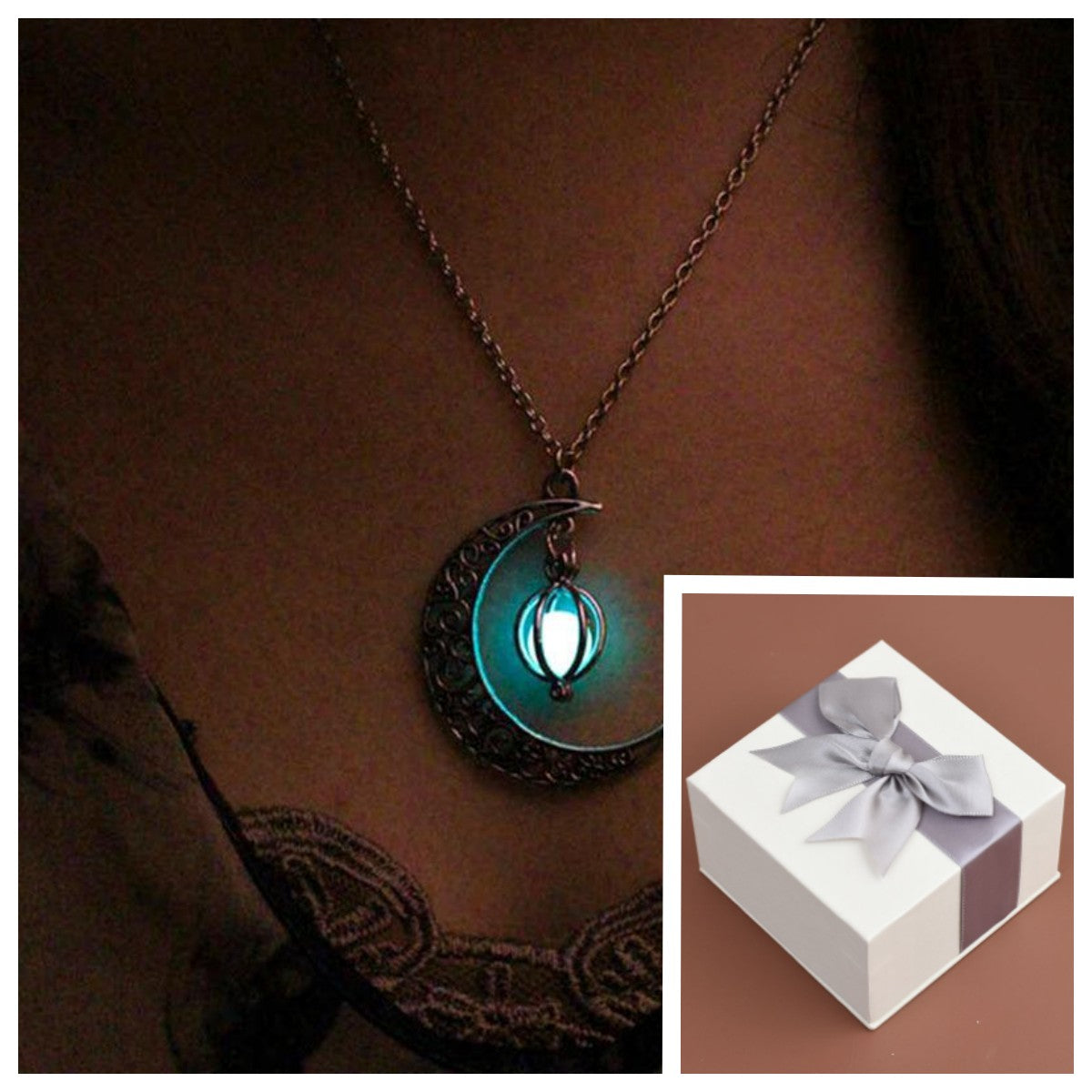 Hollow Moon Heart-shaped Luminous Pumpkin Necklace Jewelry DealSniper.net Green with box