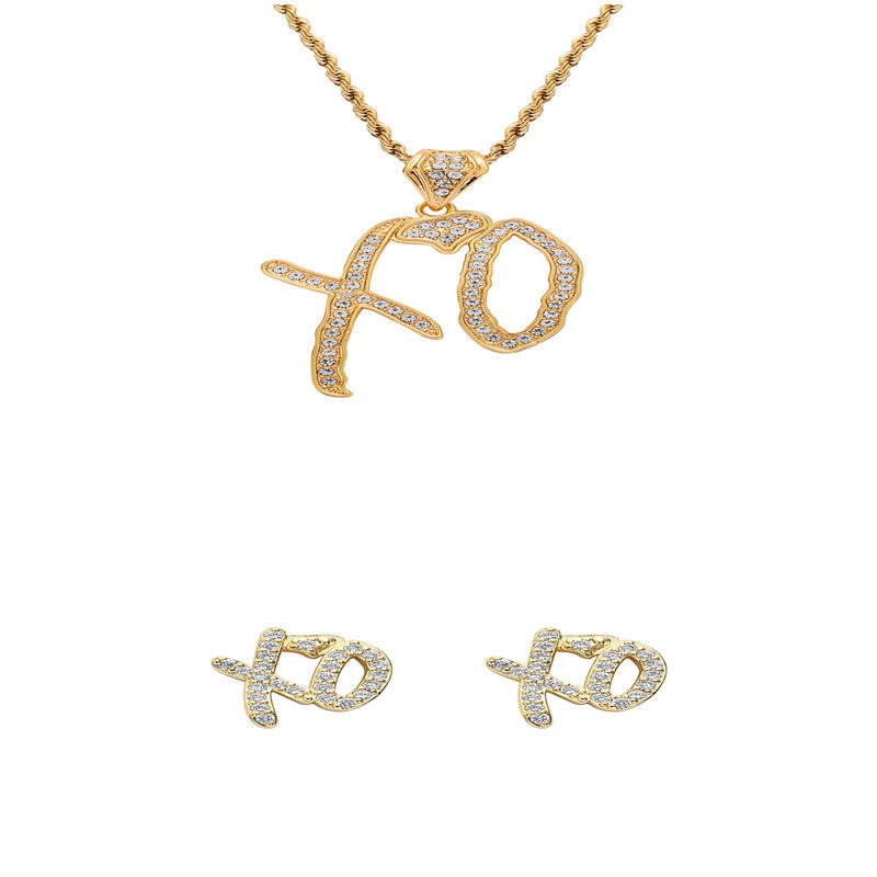 Hip Hop Necklace Letter Pendant Jewelry Jewelry DealSniper.net Gold set