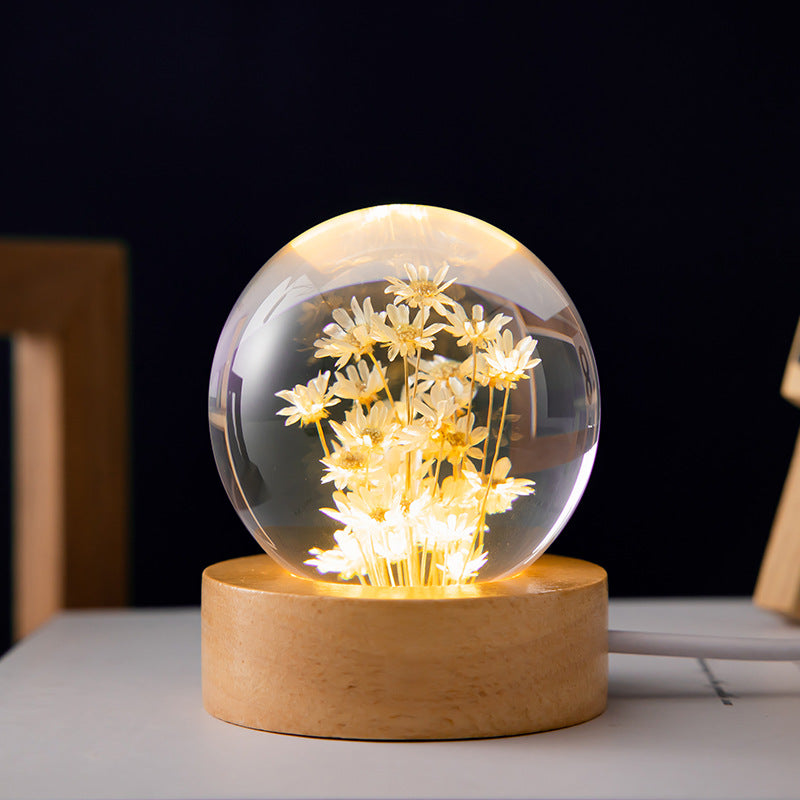 Luminous 3D Dandelion Crystal Ball Beech Wood Stand Christmas Gifts Holidays dealsniper-net 6cm yellow daisy ball