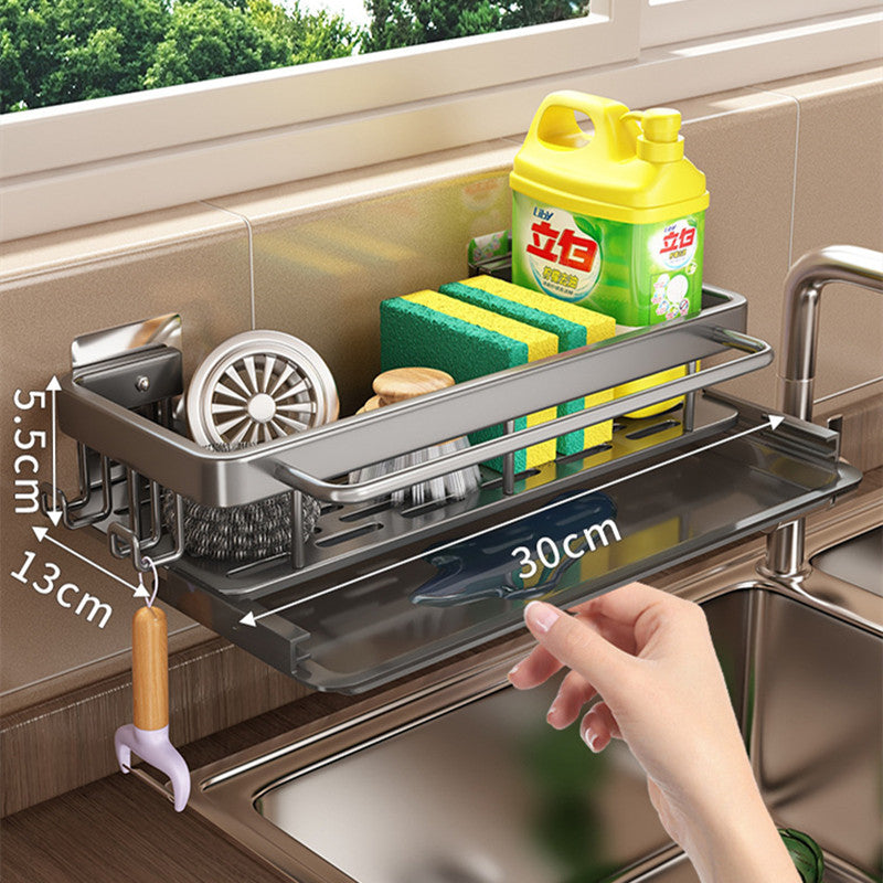 Kitchen Hanging Storage Rack Shelf Towel Sponge Drain Kitchen DealSniper.net B Grey