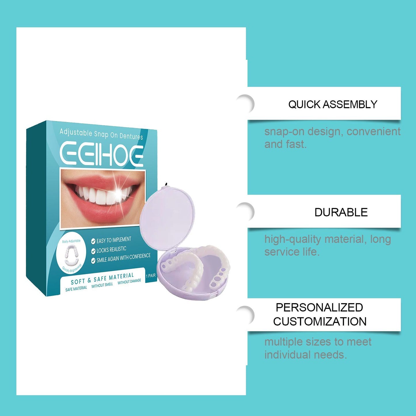 EELHOE Adjustable Snap On Dentures Temporary Gap Beauty DealSniper.net