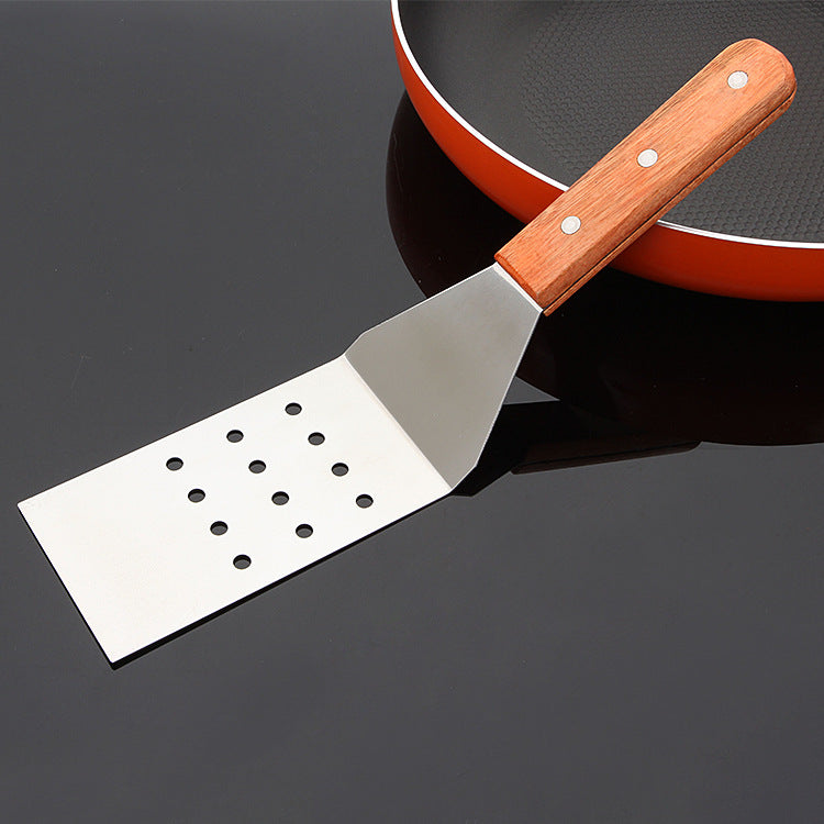 Wooden Handle Stainless Steel Kitchen Cooking Spatula Hotel Supplies Kitchen DealSniper.net Leak shovel