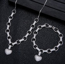 Micro Inlaid Heart-Shaped Necklace And Bracelet Set Jewelry DealSniper.net Silver set