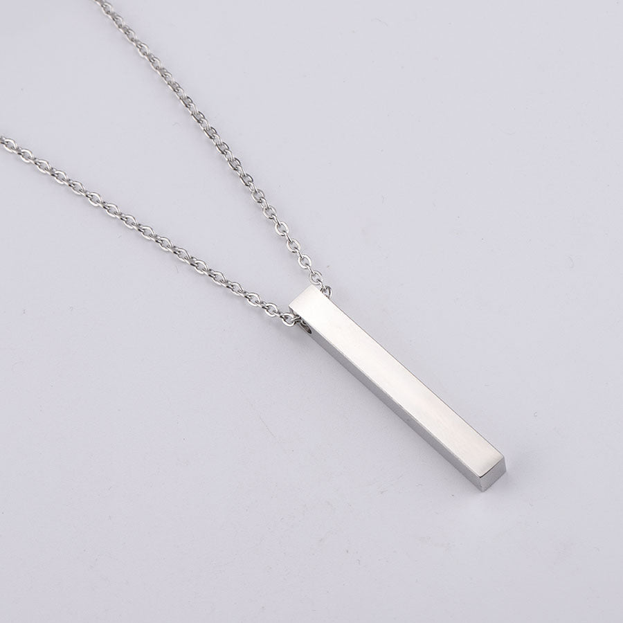 3D Engraved Bar Necklace Jewelry DealSniper.net Silver 1side