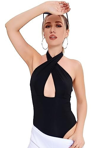 Hollow Back Halter Solid Color Jumpsuit Women Women DealSniper.net Black M