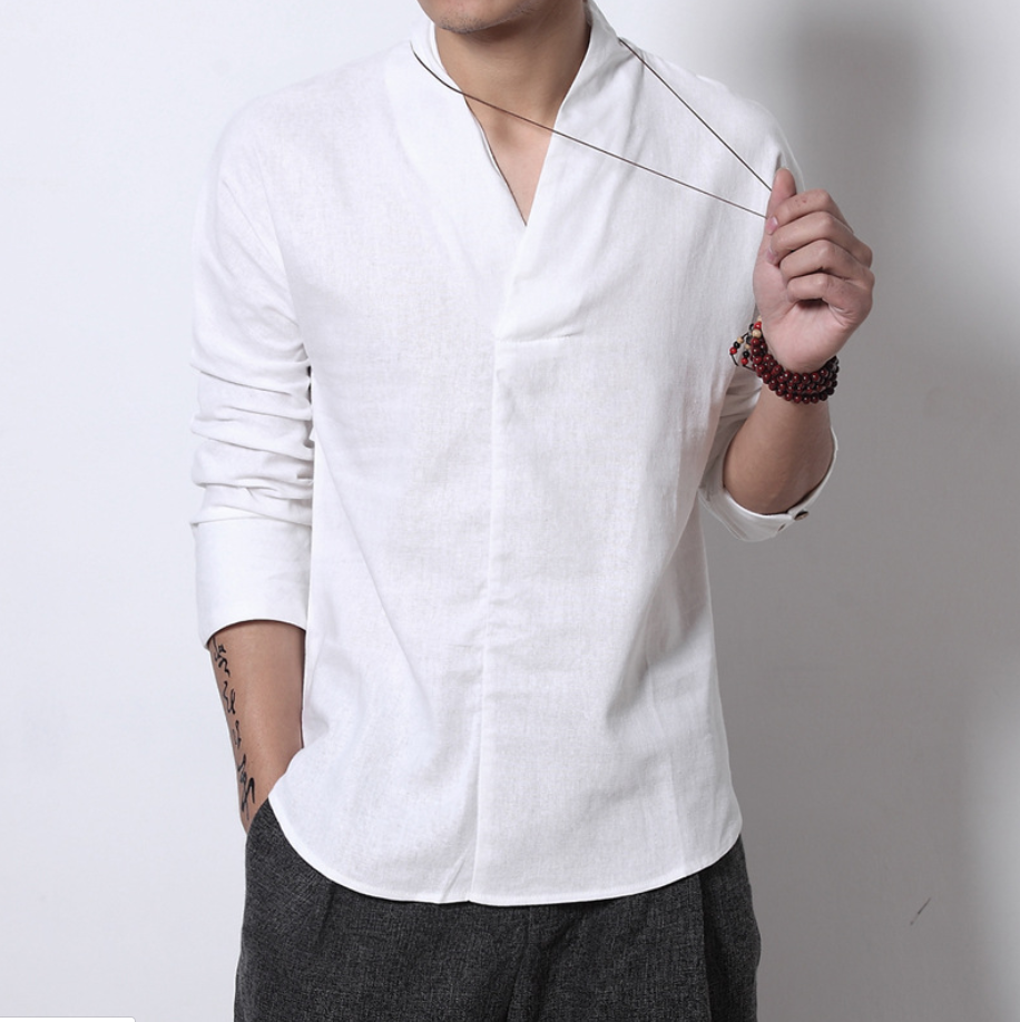 Men's Long-sleeved Shirt Retro Linen Chinese Style Men DealSniper.net White 3XL
