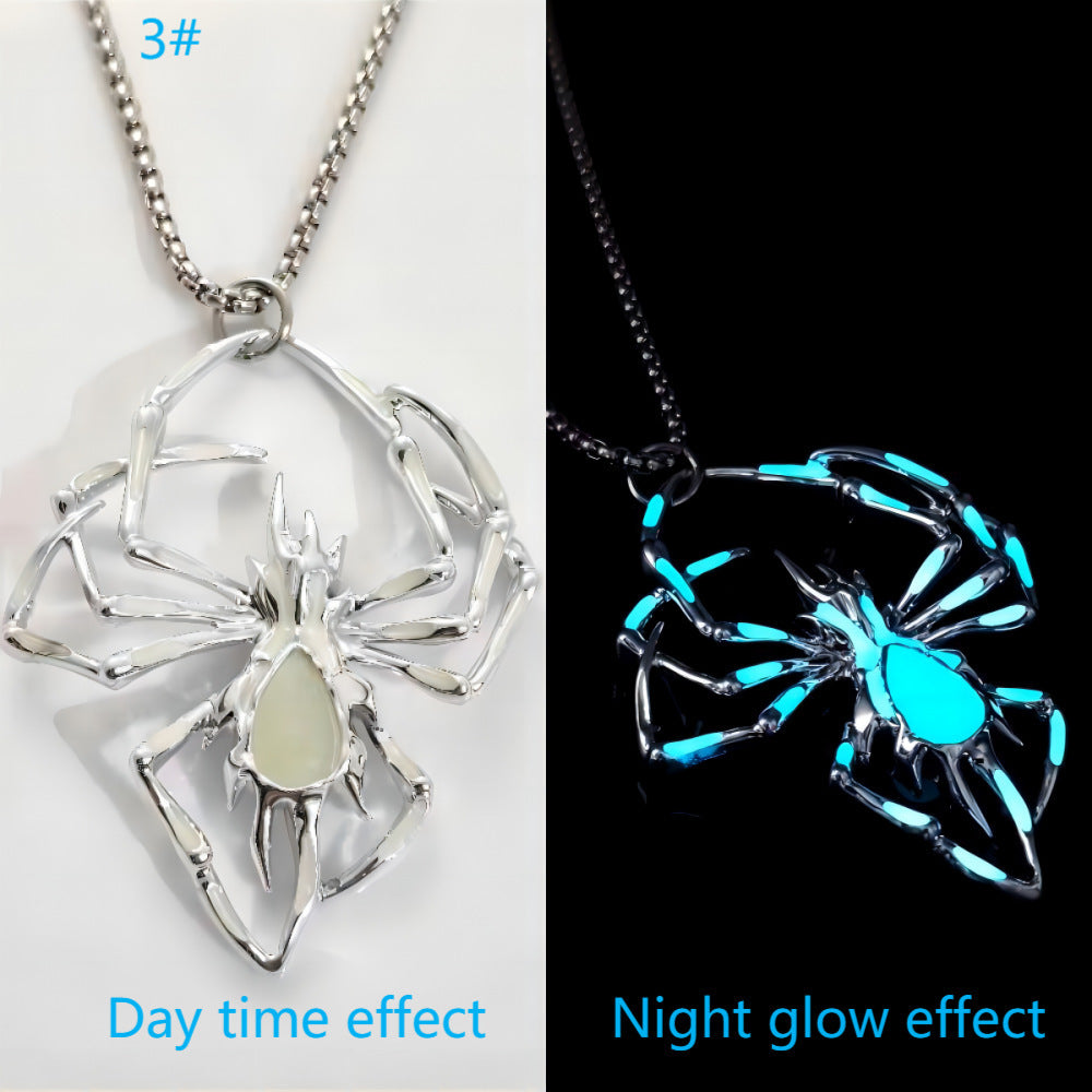Halloween Creative Stereo Luminous Spider Necklace Jewerly Jewelry DealSniper.net Blue green light