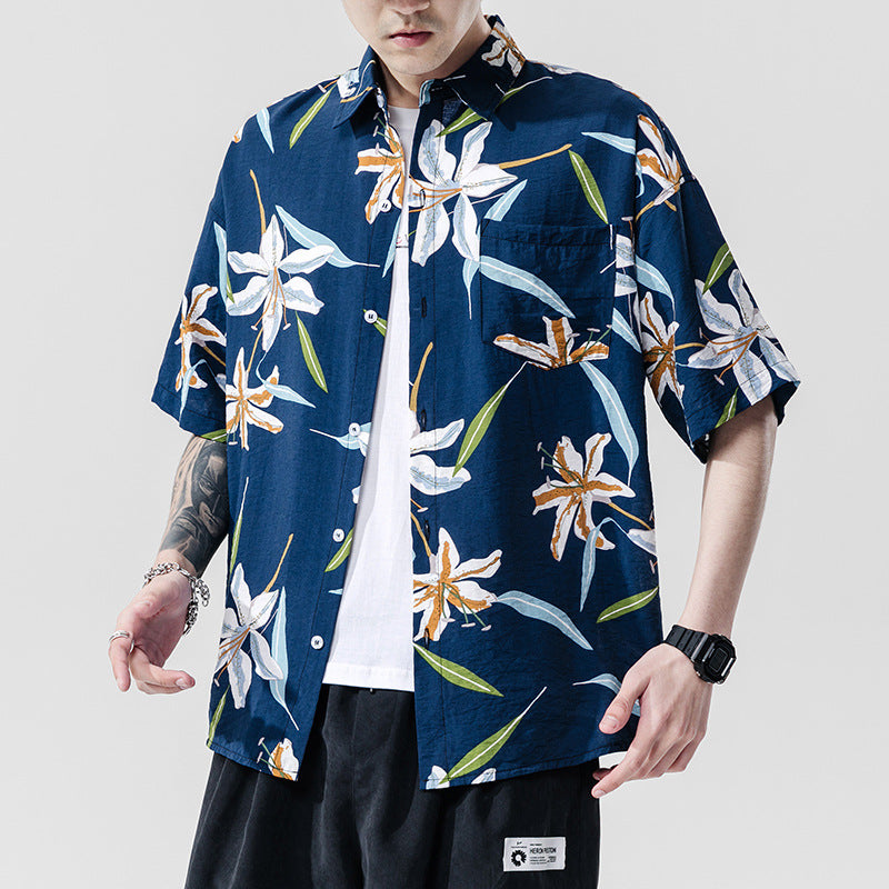 Beach couple casual short sleeve printed shirt Men DealSniper.net