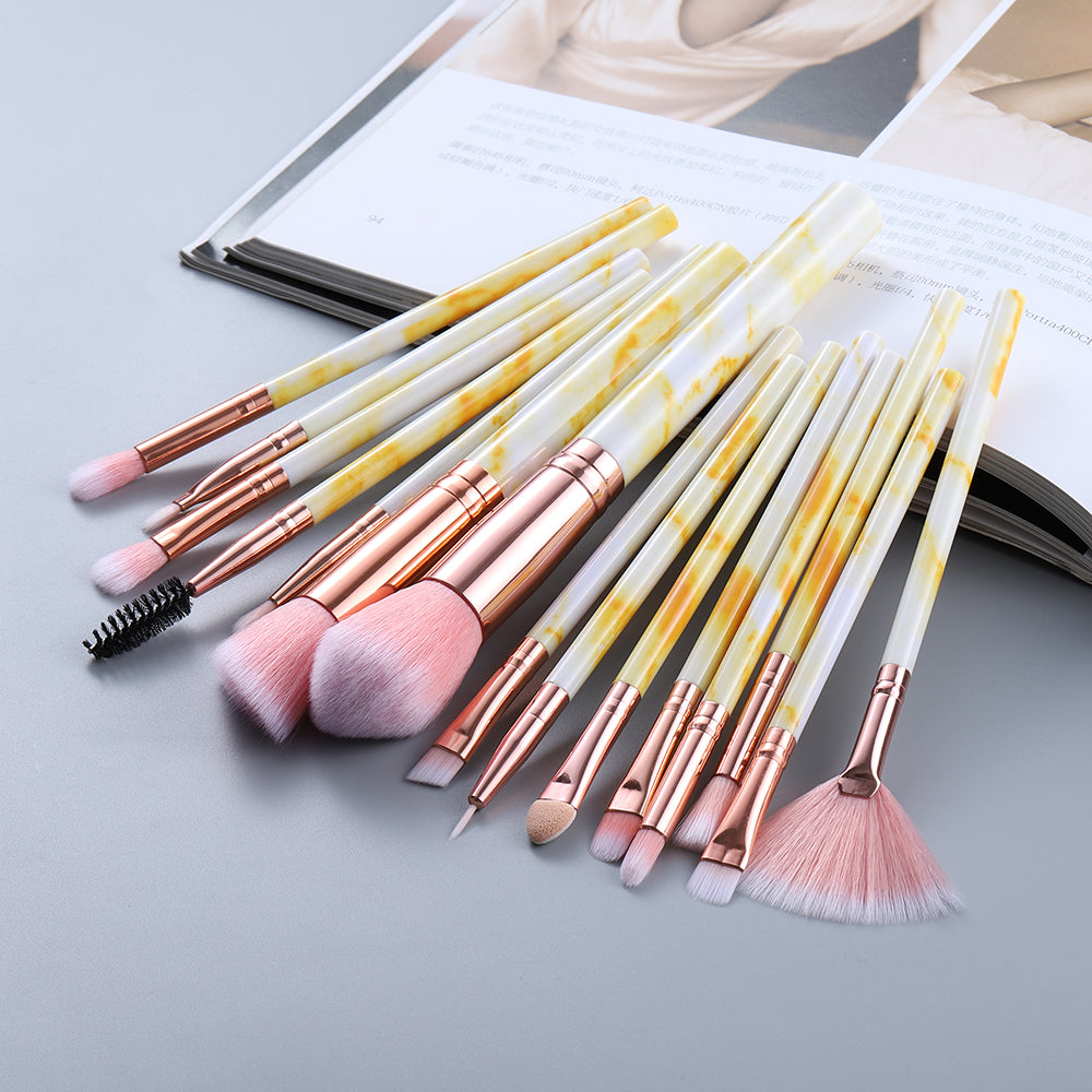 15 Marbled Design Makeup Brushes Set Beauty DealSniper.net Yellow Q15pcs