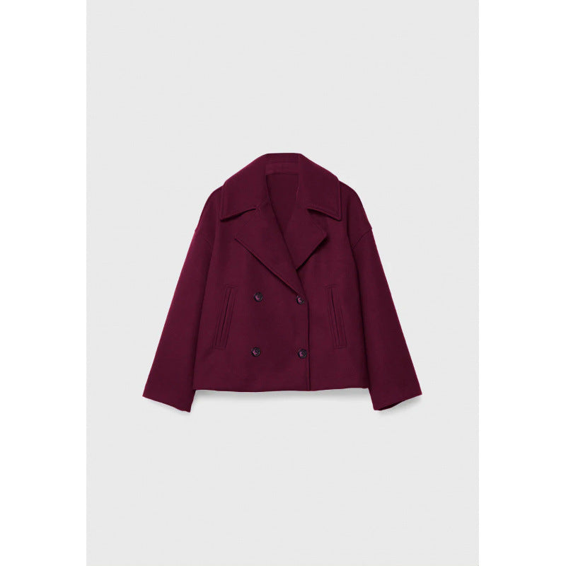 Ins Double-breasted Lapel Blazer Jacket Fashion Loose Woolen Women null Red 2XL