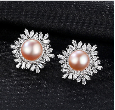 Sterling Silver Snowflake Stud Earrings Korean Gemstone Pearl Earrings Fashion Silver Jewelry DealSniper.net 3 With Box