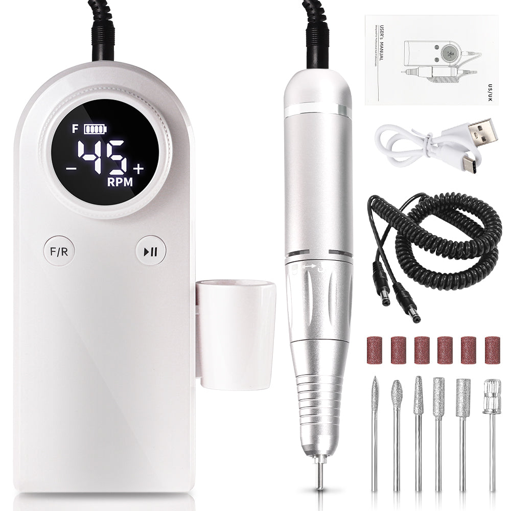 45000RPM Professional Nail Drills Kit With 6 Drill Bits Beauty dealsniper-net Silver