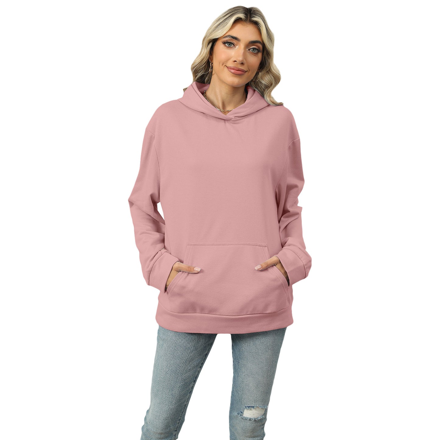 Casual Hooded Pocket Sweatshirt Women Women DealSniper.net Pink L