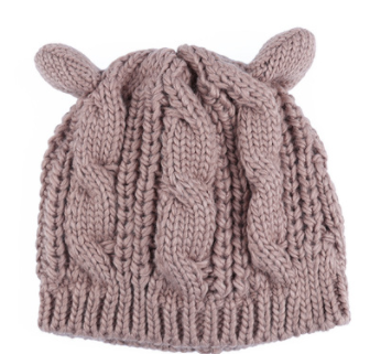 Hand Made 3D Cute Knitted Cat Ear Beanie For Winter Women DealSniper.net Khaki