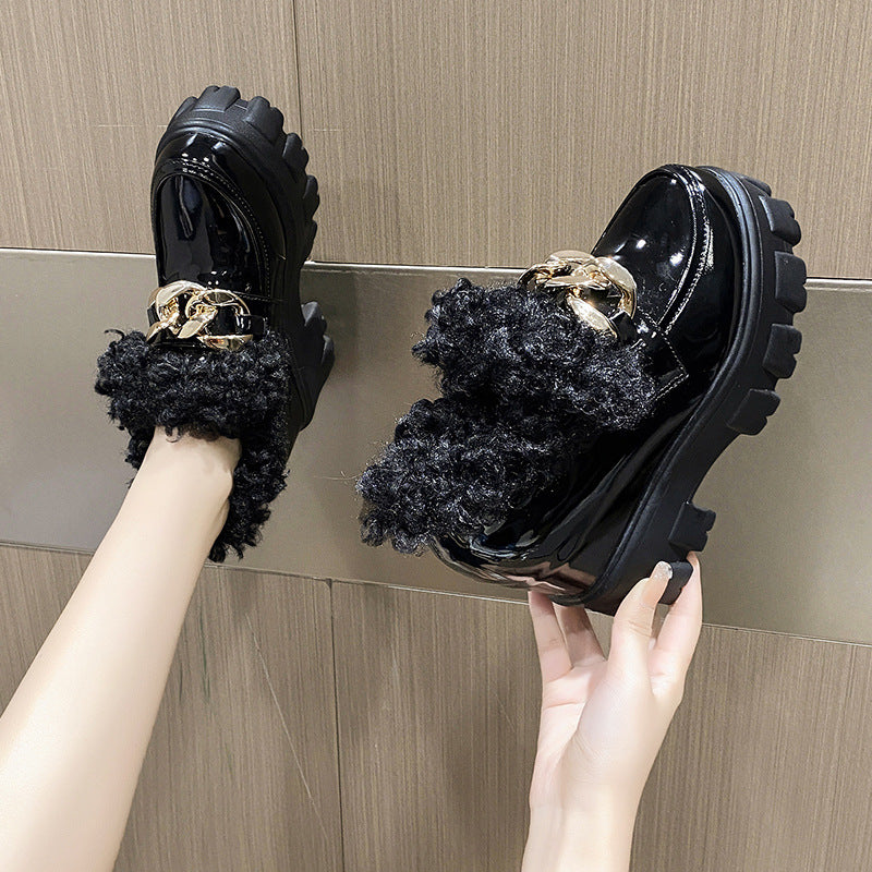 Fashion Plus Fluffy Mouth Thick Soled High Loafers Women Women DealSniper.net