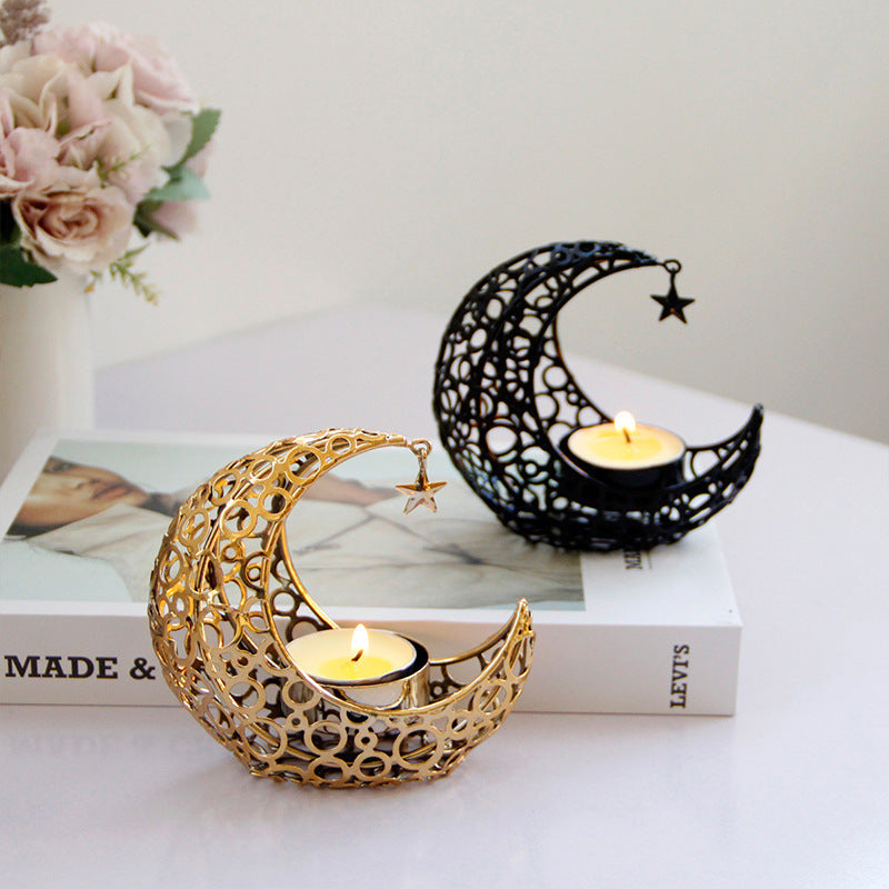 Light Luxury Crescent Moon Star Moon Candle Holder Home Decor DealSniper.net 2pcs set