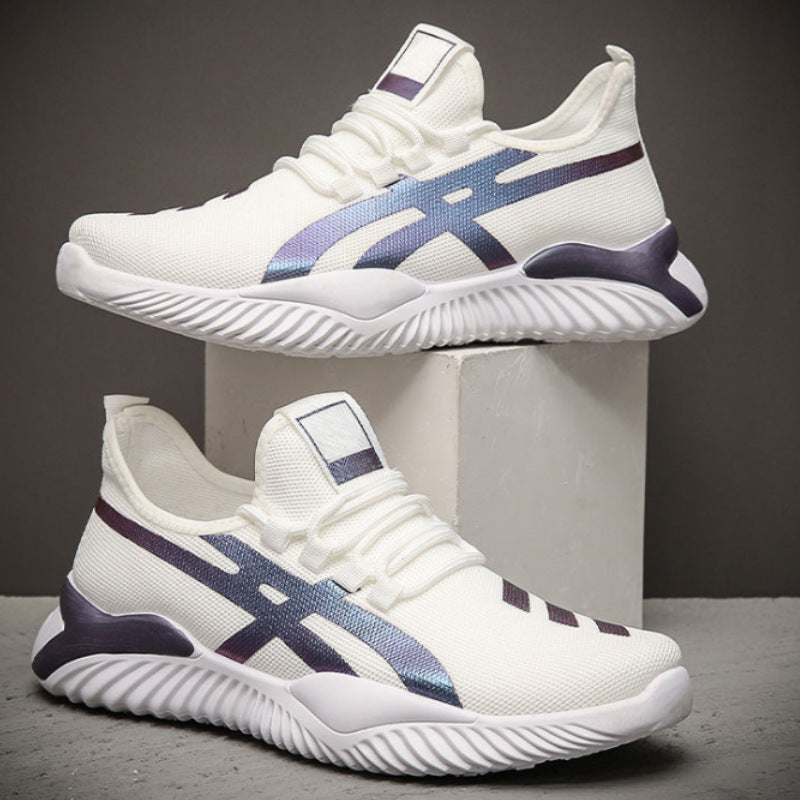 Men Sneakers Stripe Print Lightweight Shoes Running Walking Men DealSniper.net White Size39