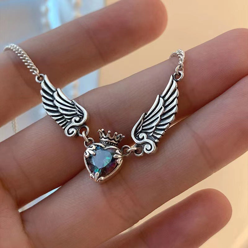 Vintage Gothic Heart Crown Angel Wings Pendant Necklaces Jewelry DealSniper.net