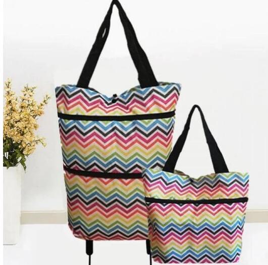 2 in 1 Foldable Shopping Cart with Wheels Premium Oxford Fabric Women DealSniper.net StripeChromatic
