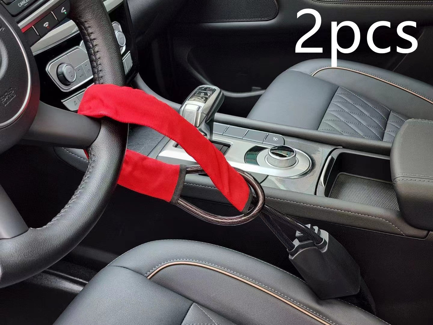 Car Steering Wheel Wire Rope Lock Security Anti-theft Lock Vehicle dealsniper-net Red 2pcs
