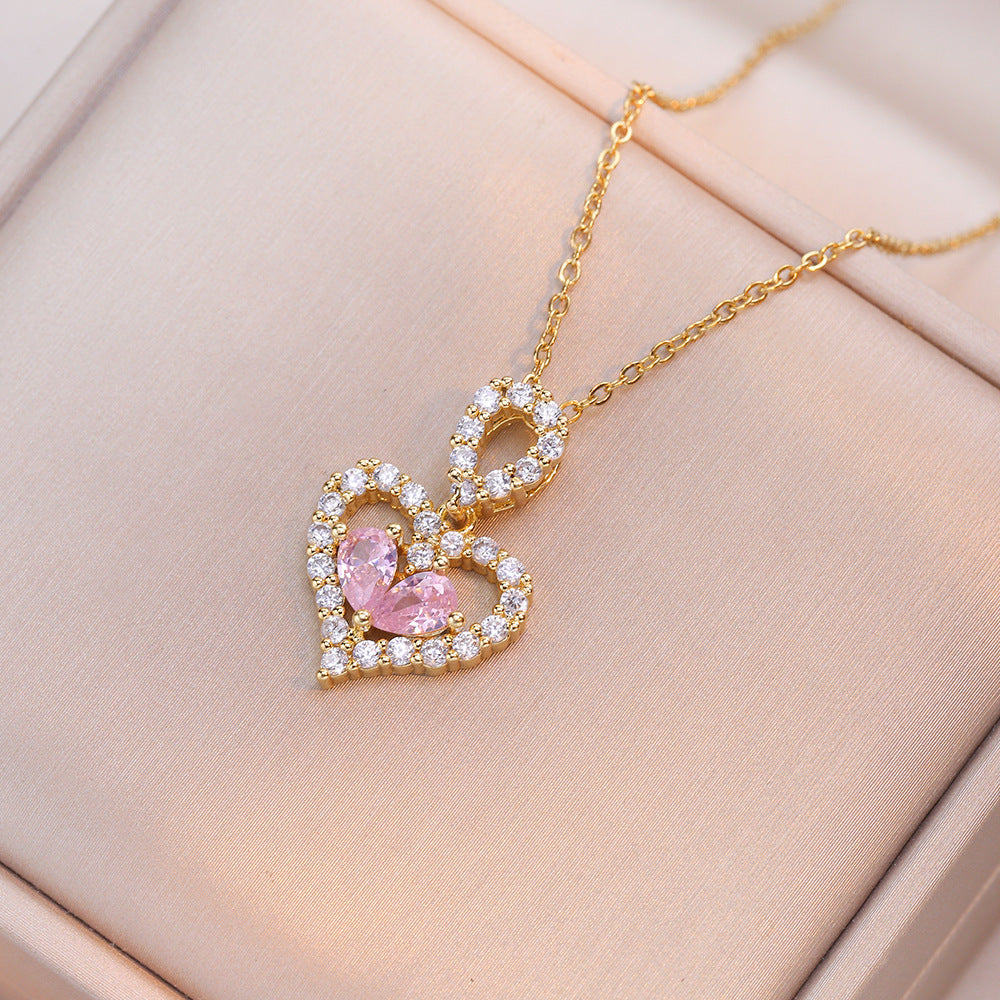 Exquisite Luxury Rhinestone Crystal Heart Pendants Necklaces Jewelry DealSniper.net X1386 Pink Heart Necklace