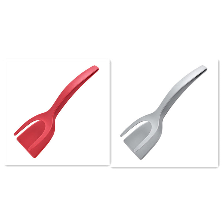 2 In 1 Grip And Flip Tongs Egg Spatula Tongs Clamp House DealSniper.net Red gray