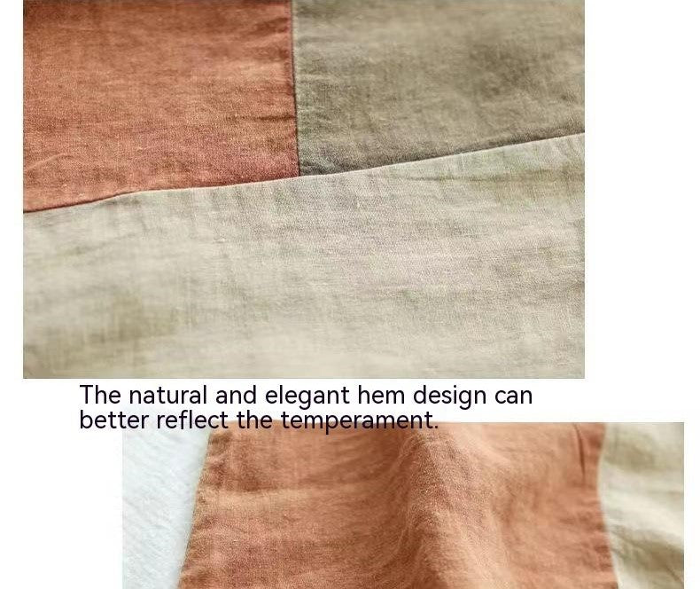 Cotton Linen Contrast Color T-shirt Artistic Design Half Sleeve Women Women DealSniper.net