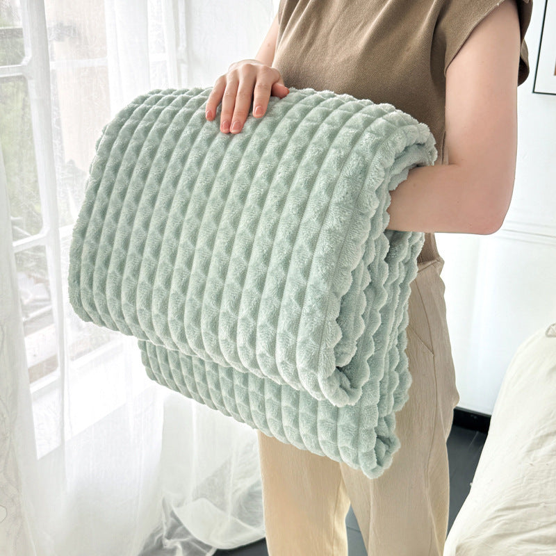 Flannel Plaid Blanket Soft Double Thick Warm Nap Blanket House DealSniper.net Smoke Blue 100x150cm