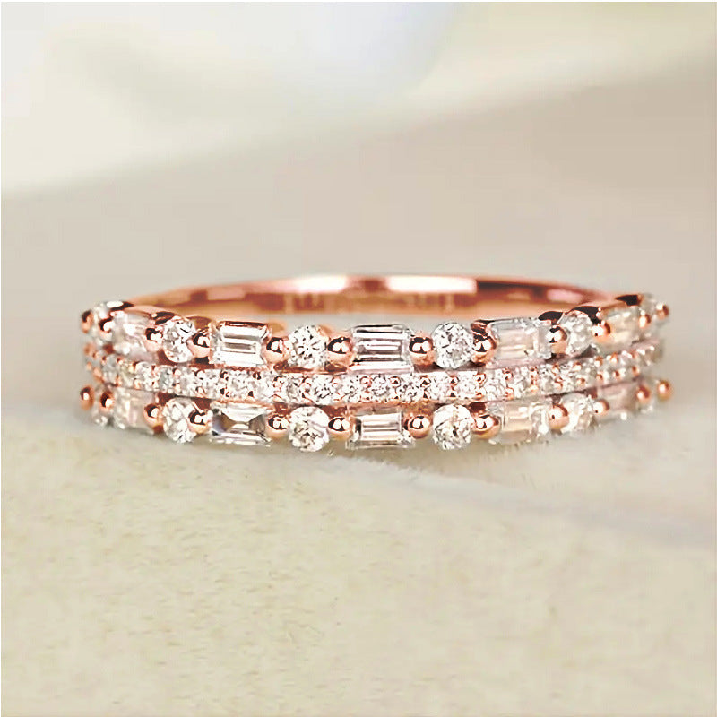 Multilayer Ring Three-layer Fine Circle Line Setting For Women Jewelry DealSniper.net Q410 Rose Gold No 10