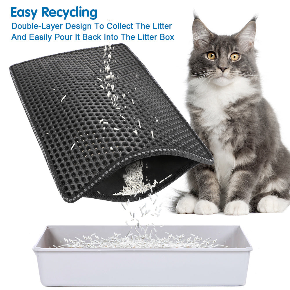 Double Rice Grain Cat Litter Mat, Cat Litter Cleaning Pad Pets DealSniper.net