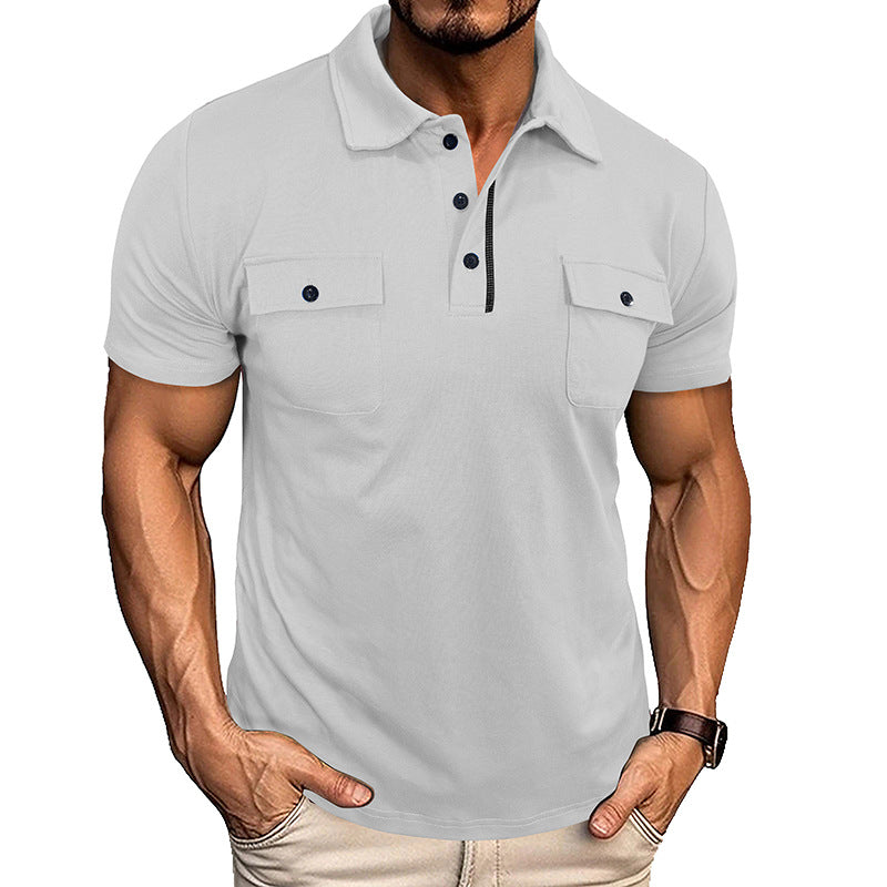 Summer Lapel Button Polo Shirt With Pockets Outdoor Fashion Men DealSniper.net White L